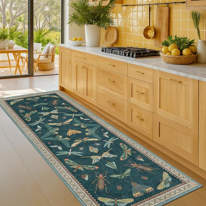 Hazo Haus Washable 2x7 Kitchen Sink Runner Rug, Teal Boho Bathroom Carpet by HazoHaus