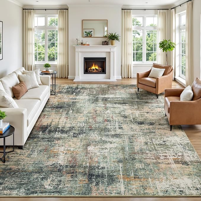 Lofus 8x10 Area Rug for Living Room, Coffee Green Abstract Large Rugs by Lofus