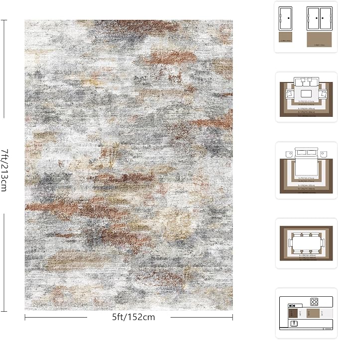 5x7 Area Rugs, Abstract Morden Soft Washable Rug, Non-Slip Low Pile Rugs - Image 2