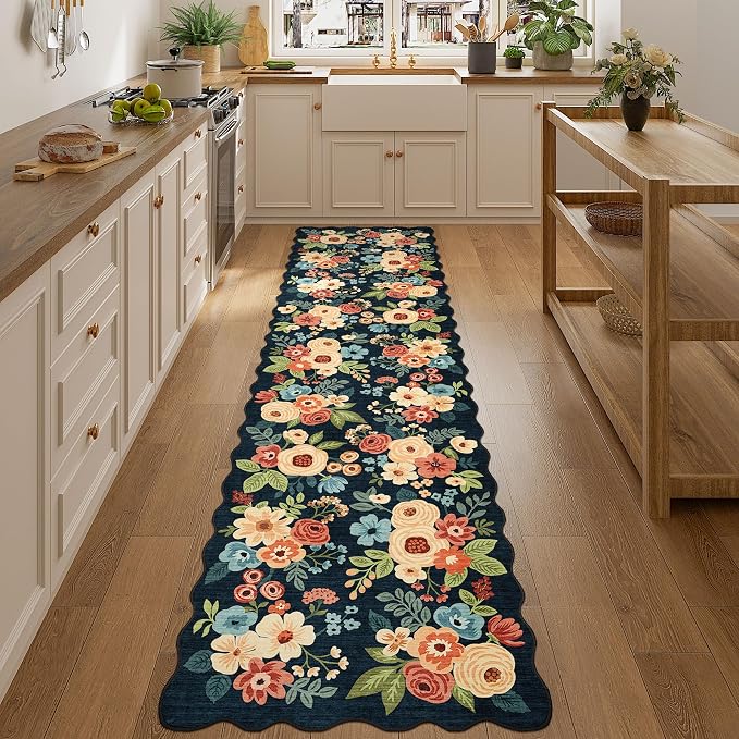 DUKINO 2.6x10 Runner Rug for Hallway, Lightweight Washable Floral Kitchen Rug - Image 5