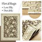 Brown Floral Print Area Rugs for Bedroom Living Room Boho Farmhouse Country - Image 5
