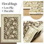 Brown Floral Print Area Rugs for Bedroom Living Room Boho Farmhouse Country - Image 7