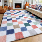 KICMOR Rugs for Living Room, 5x7 Fluffy Soft Colorful Checkered Shag Area Rug - Image 9
