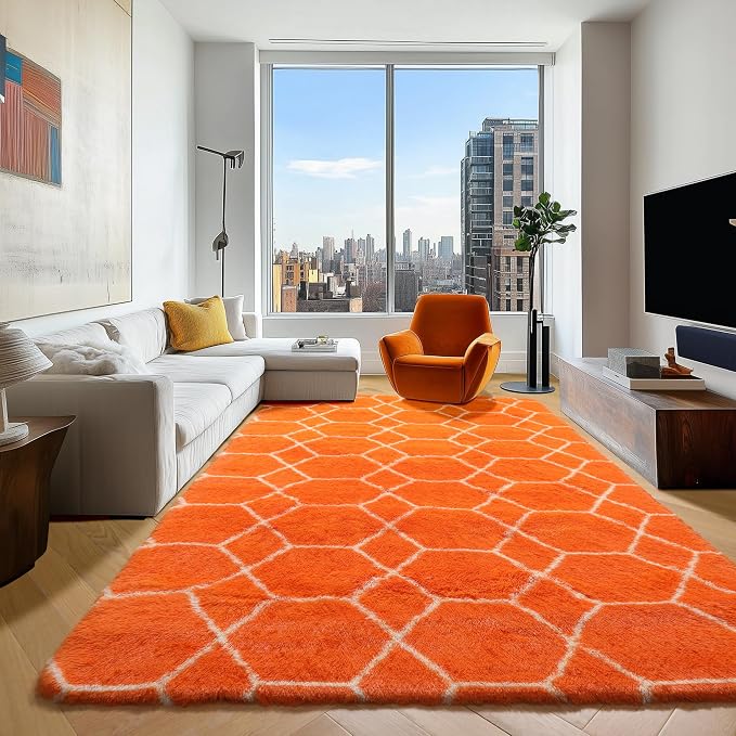 ONASAR Rugs for Living Room Bedroom, 5x8 Fluffy Orange and White Area Rug - Image 6