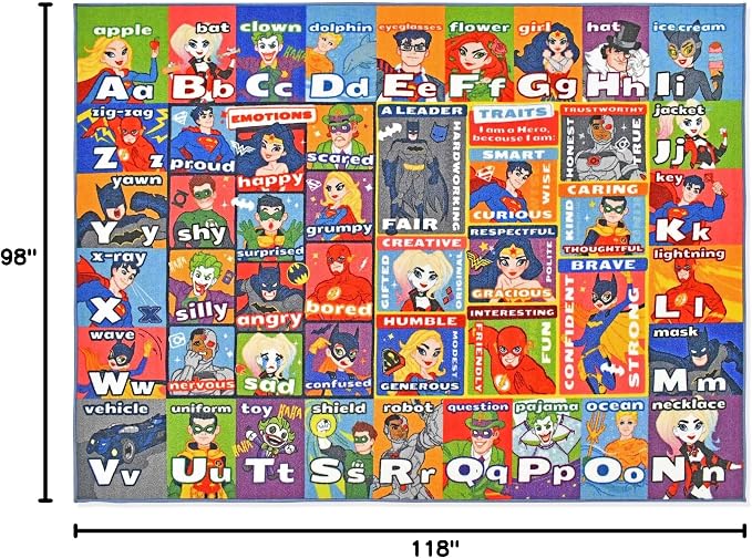 DC Super Friends Educational Kids Rug – ABC Alphabet, Emotions & Hero Traits - Image 3