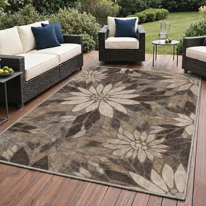 GENIMO Indoor Outdoor Area Rug 5'x7', Machine Washable Rugs by GENIMO