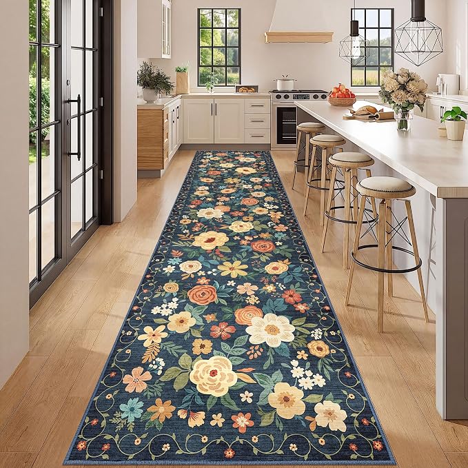 DUKINO 3x12 Washable Runner Rug, Non Slip Soft Floral Hallway Runner Rug - Image 3