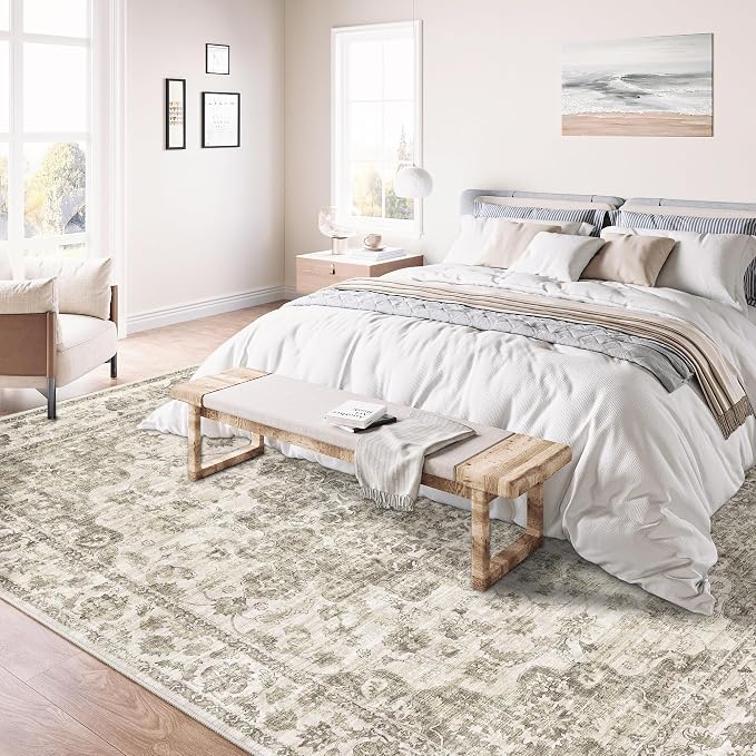 8x10 Washable Neutral Area Rug Taupe Vintage Living Room Bedroom Carpet - Image 4
