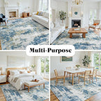 Area Rug 10x12 Living Room Rug Washable: No-Slip Abstract Soft Thin Large Blue - Image 4