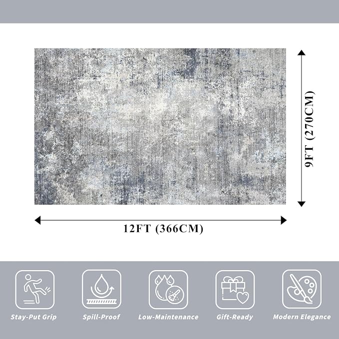 Washable Area Rug 9x12 Living Room – Neutral Modern Abstract Large Carpet - Image 2