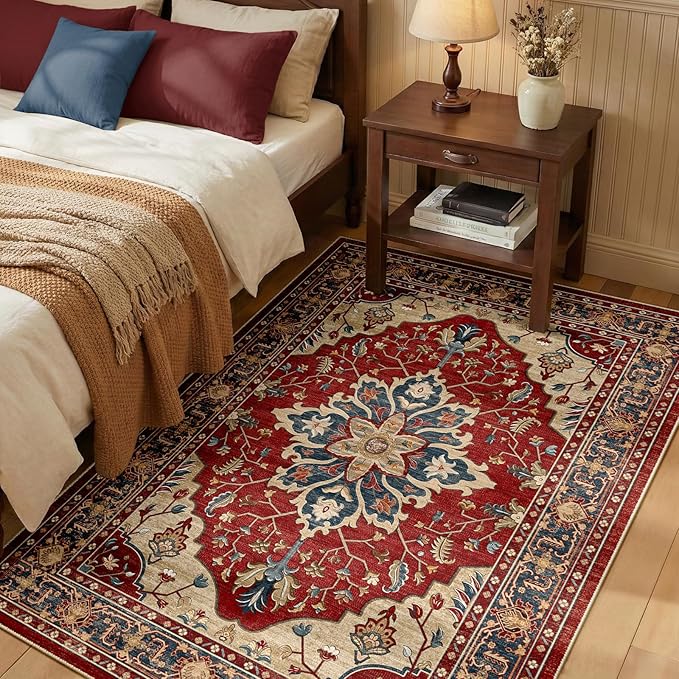 RELEANY Area Rugs 3'x5' Washable Non-Slip, Floral Vintage Distress Medallion by RELEANY