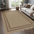Scalloped 5x7 Rug for Living Room, Easy Jute Washable Outdoor Patio Carpet by LORWER