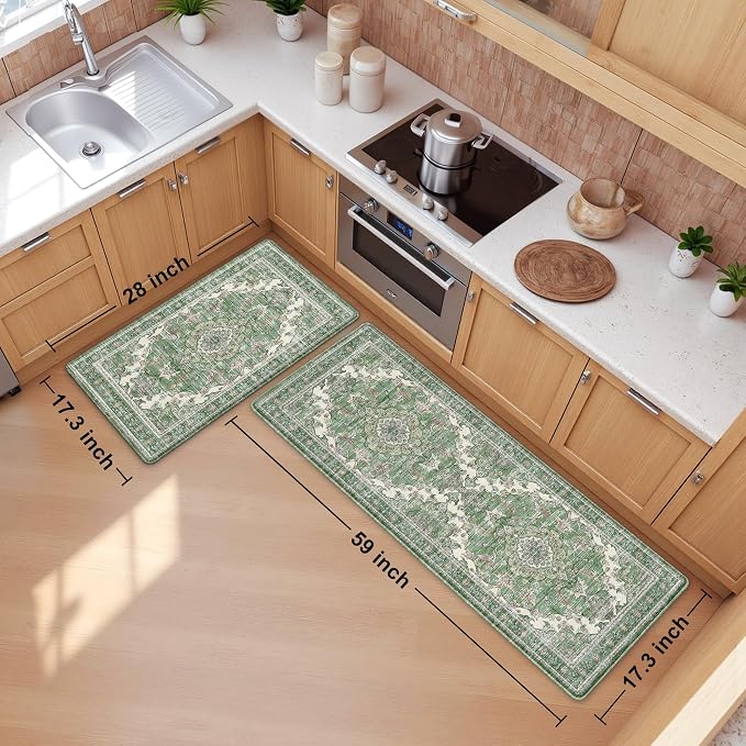 Boho Kitchen Mats for Floor 2 Piece Set Anti Fatigue Cushioned PVC Kitchen Rugs - Image 2
