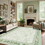 Green Area Rugs 6x9 Living Room Washable Boho Vintage Sketch Floral Sage Cream - Image 6