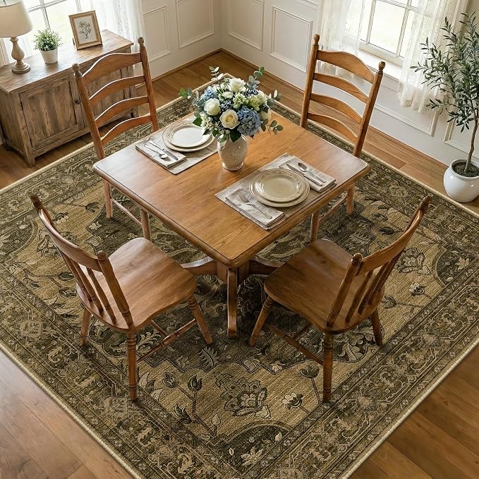 RELEANY Area Rugs Square 8ft Washable Non-Slip, Floral Vintage Distress - Image 2