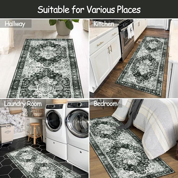 Moynesa Washable Black and White Runner Rug - Image 7