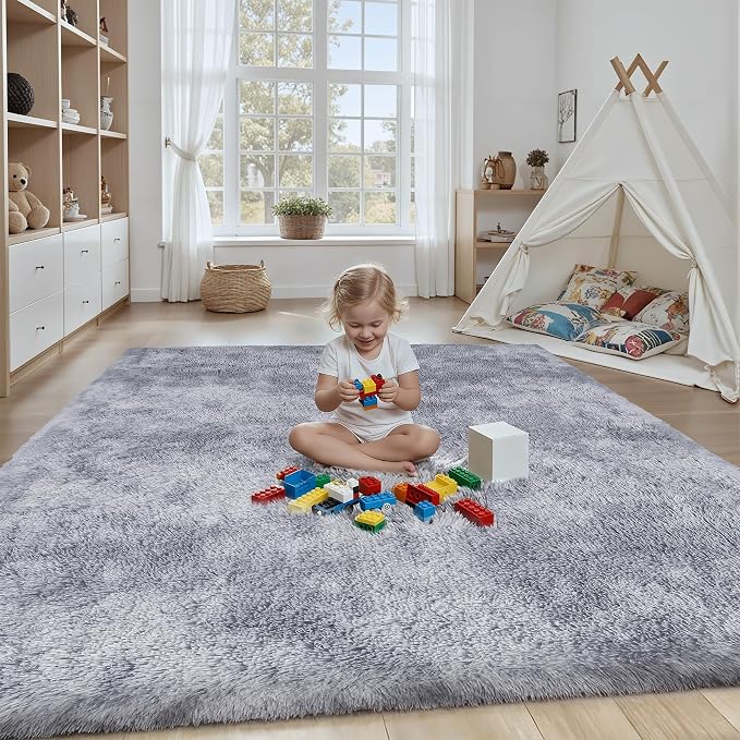 Area Rug for Living Room Bedroom: 6x9 Light Grey Soft Fluffy Shag Upgrade - Image 4