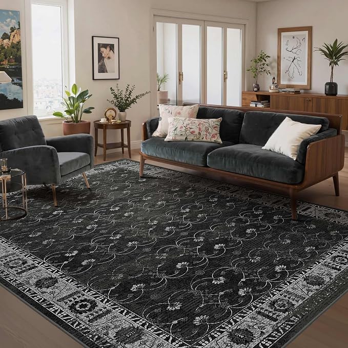 Rugxara 6x9 Washable Area Rug for Living Room, Neutral Vintage Large Boho Rugs by Rugxara