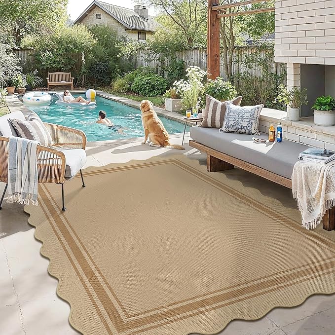 5x7 Scalloped Rug Easy Jute Washable Outdoor Patio Rug - Image 2
