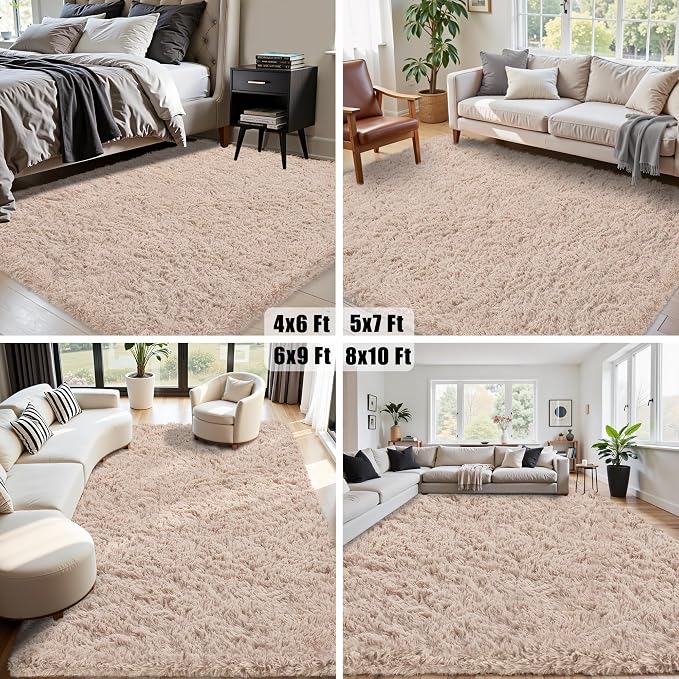 8x10 Area Rug for Living Room:Ultra Soft Fluffy Shag Beige Rugs, Large Fuzzy - Image 7