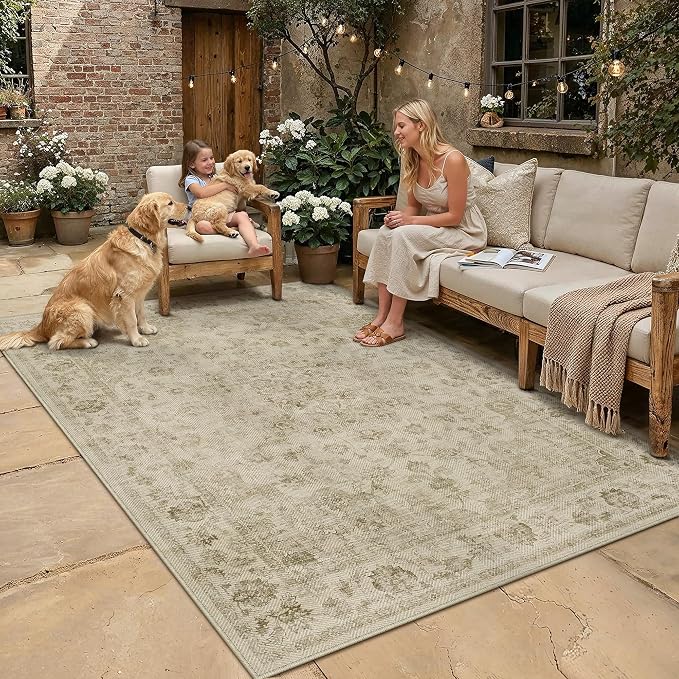 6x9 Easy Jute Neutral Area Rug Beige Vintage Indoor Outdoor Carpet Non-Slip by WondRg