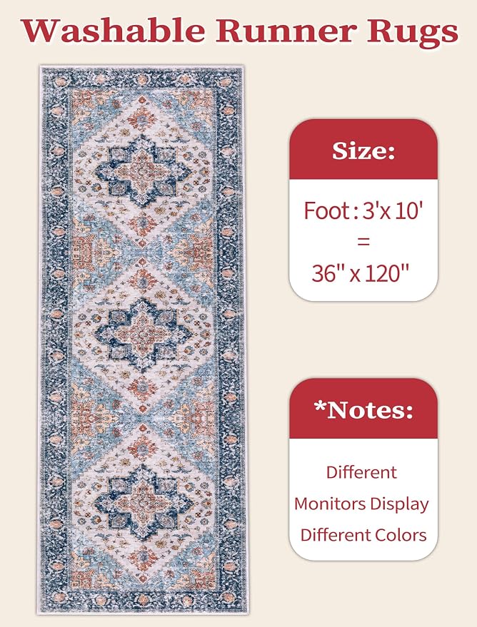 SERISSA Runner Rug for Hallways, 3x10 Washable Non Slip Kitchen Runner Rug - Image 6