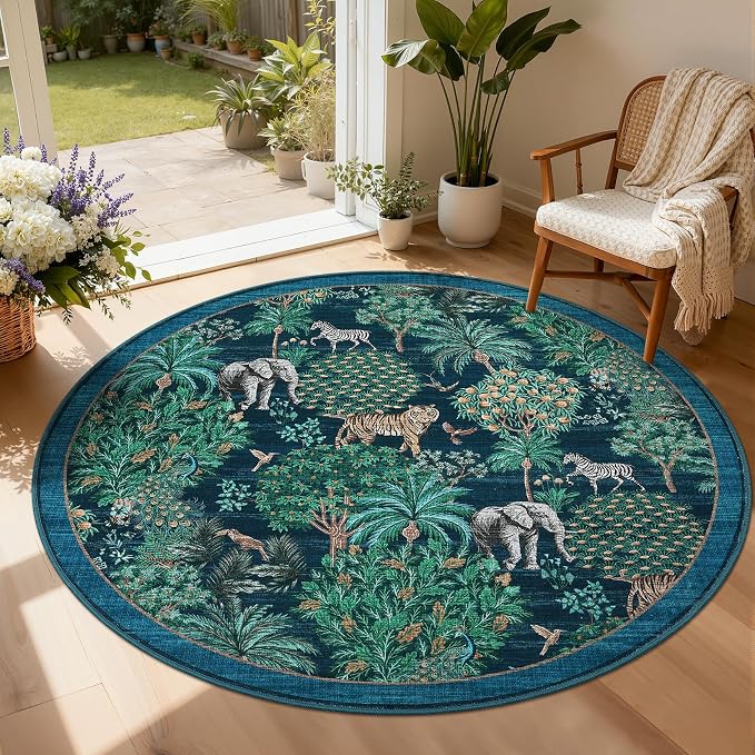 GarveeHome Jungle Round Washable Rugs 6ft Non-Slip Soft Round Rug by GarveeHome