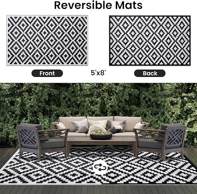 Smiry Waterproof Outdoor Rug 5x8 ft, Reversible Plastic Straw Patio Camping Rugs - Image 3