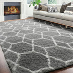 ONASAR 7x9 Area Rugs for Living Room Bedroom, Large Fluffy Grey and White Throw - Image 5