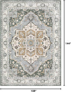 9x12 Washable Area Rug: Vintage Neutral Soft Non Slip Thin Large Floor Carpet - Image 2