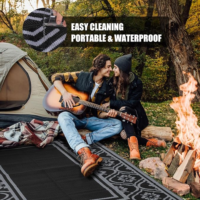 HUGEAR Outdoor Plastic Straw Rug, Waterproof Outdoor Rugs - Image 4