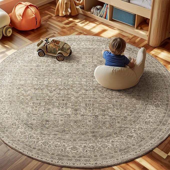 6ft Washable Round Rugs for Bedroom: Circle Living Room Rug Vintage Non Slip - Image 3