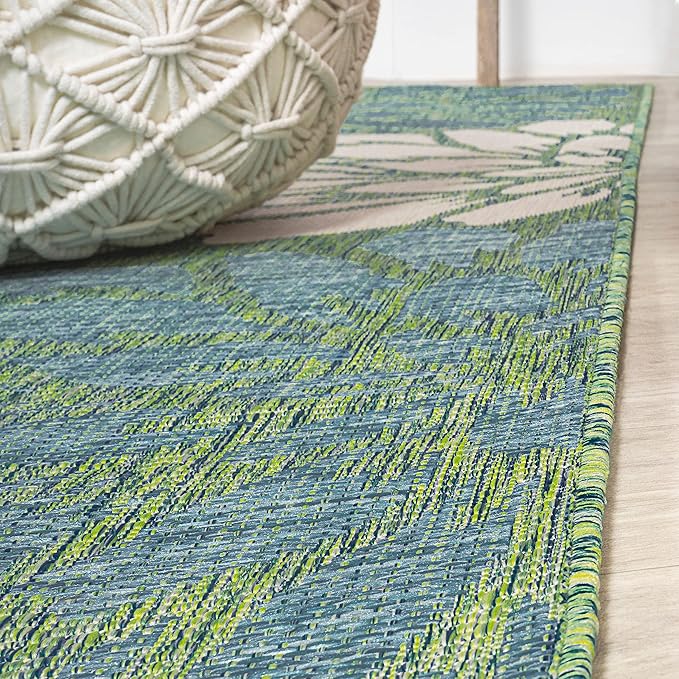 JONATHAN Y Floral Textured Weave Indoor Outdoor Square Area Rug 5X5 Cream/Green - Image 4