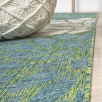 JONATHAN Y Floral Textured Weave Indoor Outdoor Round Area Rug 4 Ft Cream/Green - Image 7
