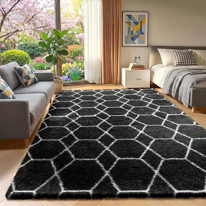 ONASAR 6x9 Area Rugs for Living Room Bedroom, Large Fluffy Black and White - Image 6