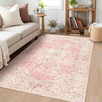 Latte&Fog 3x5 Entryway Pink Area Rugs, Vintage Floral Washable Rugs Cute Girls - Image 3