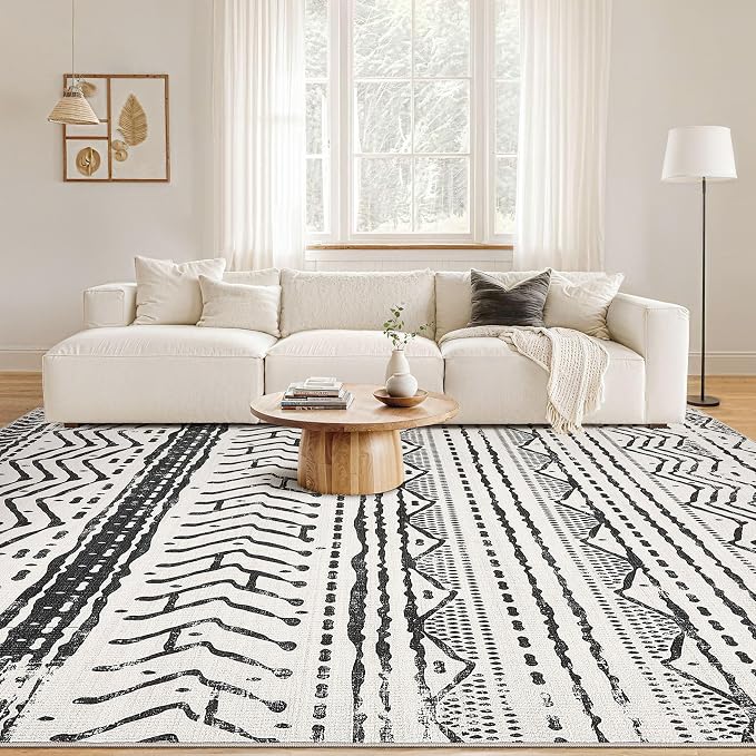 Nakagishi Black Rug for Living Room: 8x10 Washable Boho Large Neutral Soft - Image 4