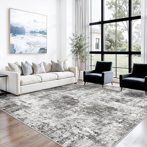 10x10 ft Square Living Room Rug – Washable Modern Abstract Area Rug by ZHXXUJ