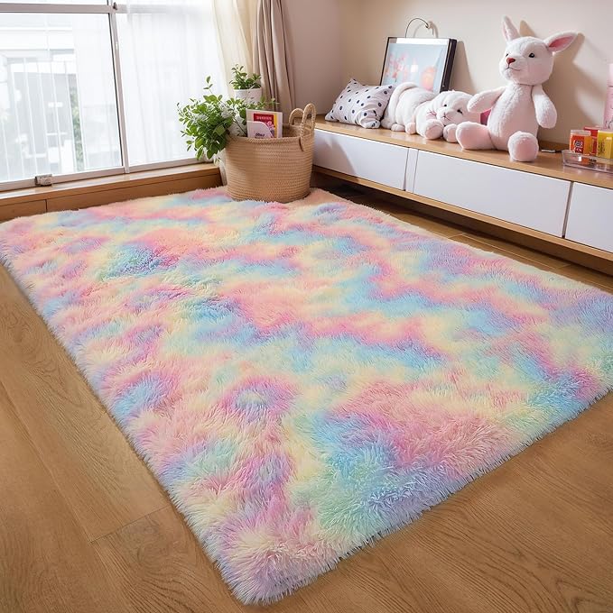 6x9 Rainbow Shaggy Kids Unicorn Rug - Image 6