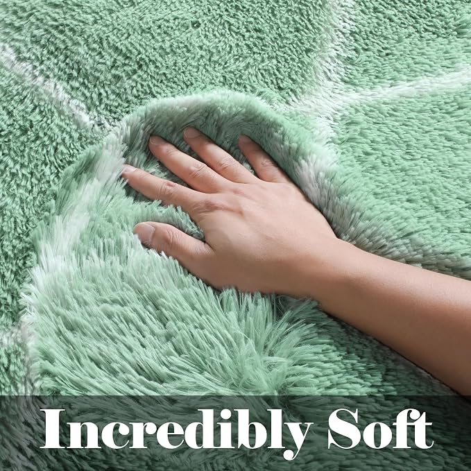 ONASAR Area Rugs for Bedroom Living Room, 4x6 Fluffy Sage Green and White Throw - Image 2