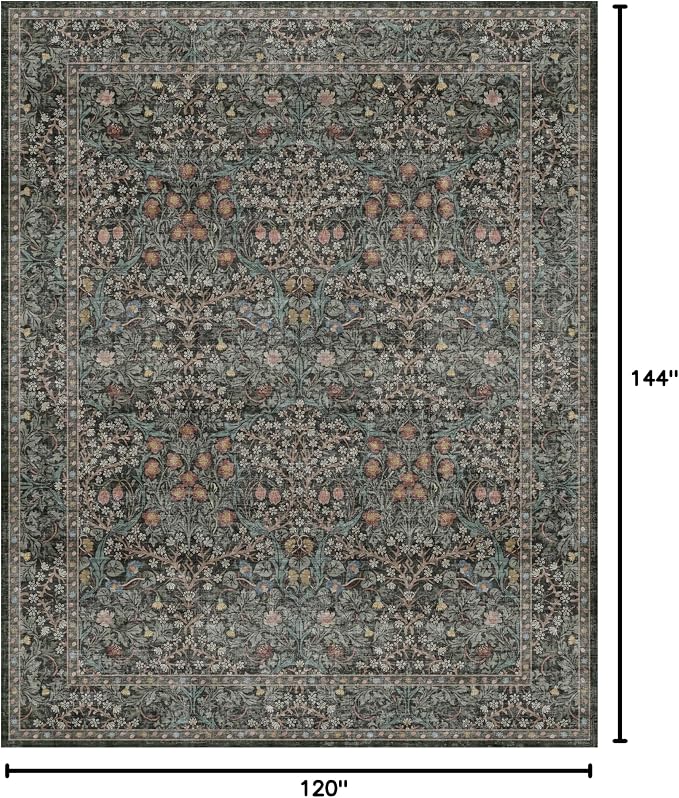 Washable Dark Green 10x12 Rug for Living Room - Image 2