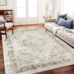 CHAMPLANT Area Rug 6'x9' Washable Vintage Floral Khaki Traditional Floor Cover by CHAMPLANT