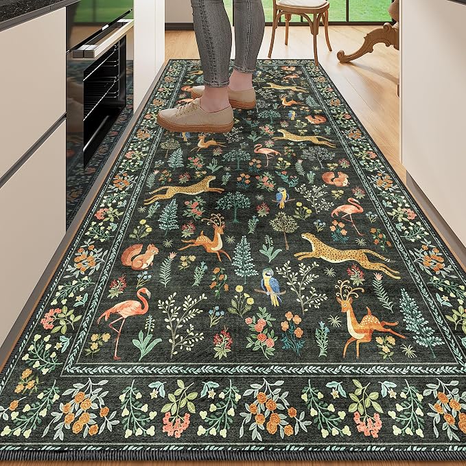 DUKINO 3x6 Washable Runner Rug, Low Pile Animal Print Non Slip Runner Rug by DUKINO