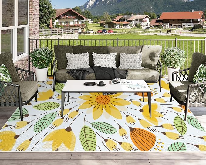 Lahome Floral Indoor Outdoor Rug 8x10, Non Slip Outdoor Patio Rug - Image 5
