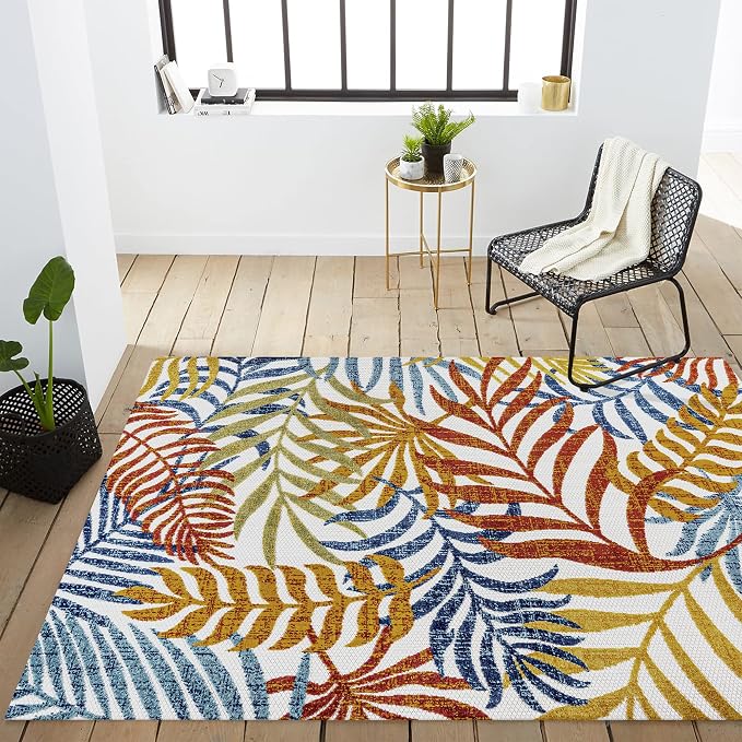 JONATHAN Y Tropics Palm Leaves Indoor Outdoor Area Rug 4X6 Cream/Orange - Image 7