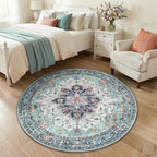 RELEANY Area Rugs Round 4ft Washable Non-Slip, Floral Vintage Distress by RELEANY