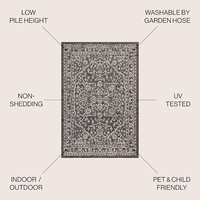 JONATHAN Y Boho Medallion Indoor Outdoor Round Area Rug 4 Ft Black/Gray - Image 2