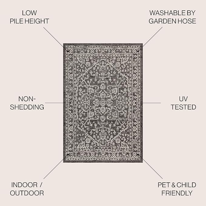 JONATHAN Y Boho Medallion Indoor Outdoor Square Area Rug 4X4 Black/Gray - Image 2