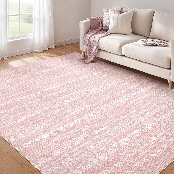 Nakagishi Pink Rugs for Bedroom Girls: 8x10 Washable Boho Large Neutral Cute by NakagishiAreaRug