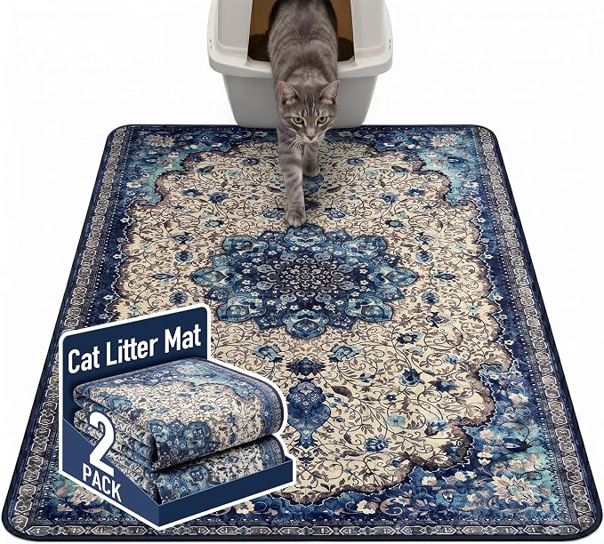 Hompet Cat Litter Mat 2 Pack, 48x72 Large Machine Washable Trapping Mats by Hompet